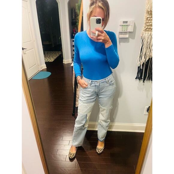 Levi's 501 Blue 100% Cotton Denim Patchwork Freehand Folk Jeans Size W 32 L 30 - Picture 16 of 16